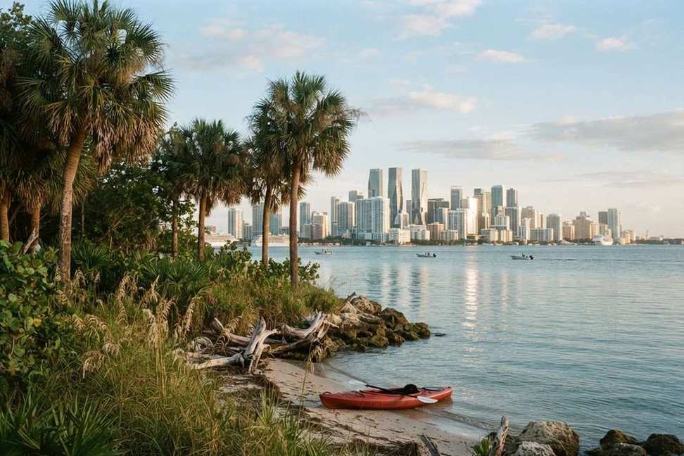 Miami skyline across Biscayne Bay, a short drive from Hialeah