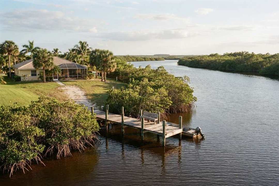 Mangrove-lined river with a residential dock in Port St. Lucie